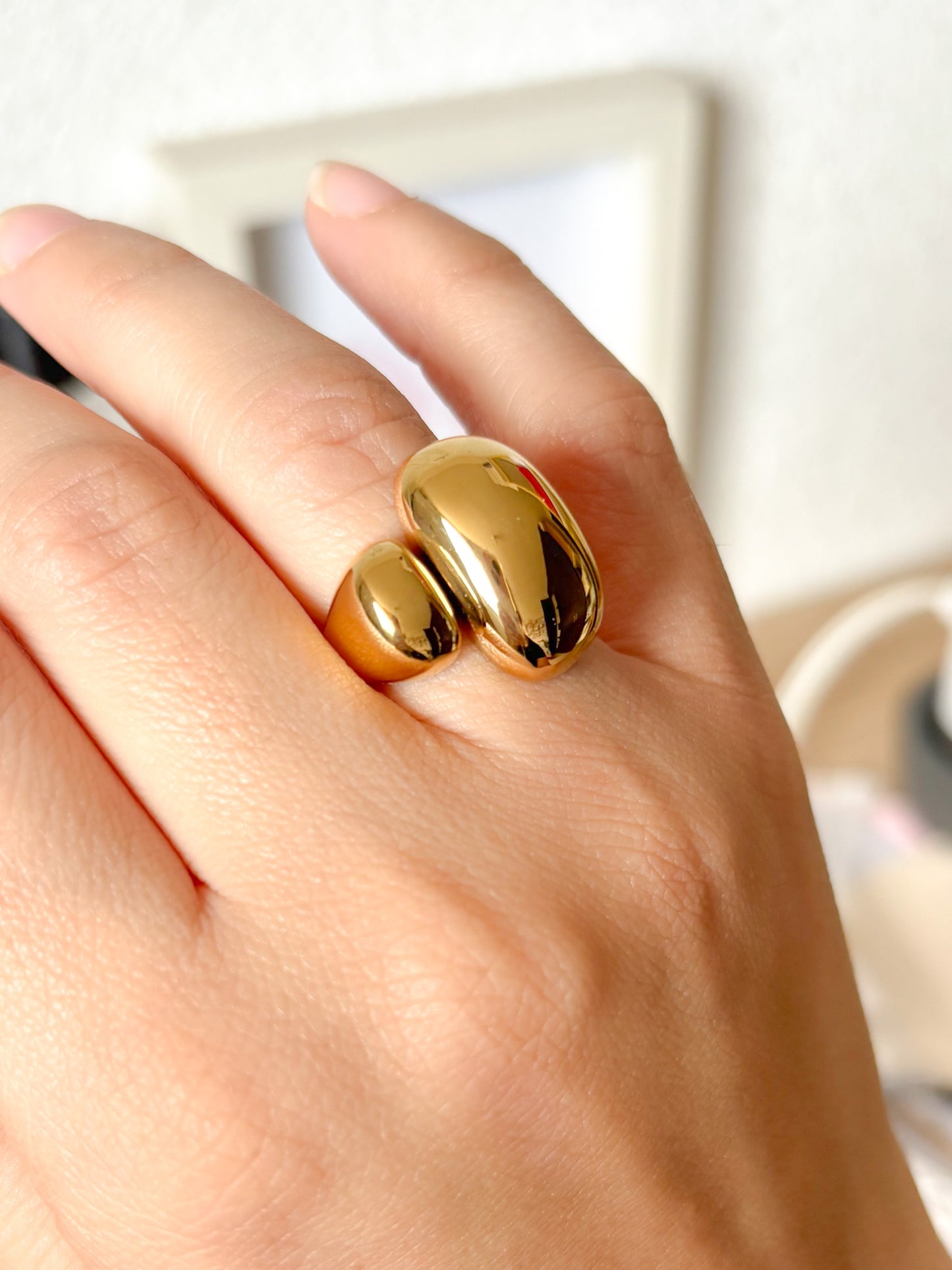 Anillo Chunky Abstracto, Anillo abierto con Barras Gruesas, Acero Inoxidable