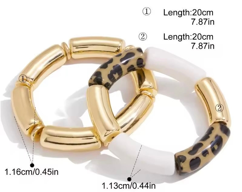 Duo de Pulseras Chunky Gold & Animal Print, Plastico resistente