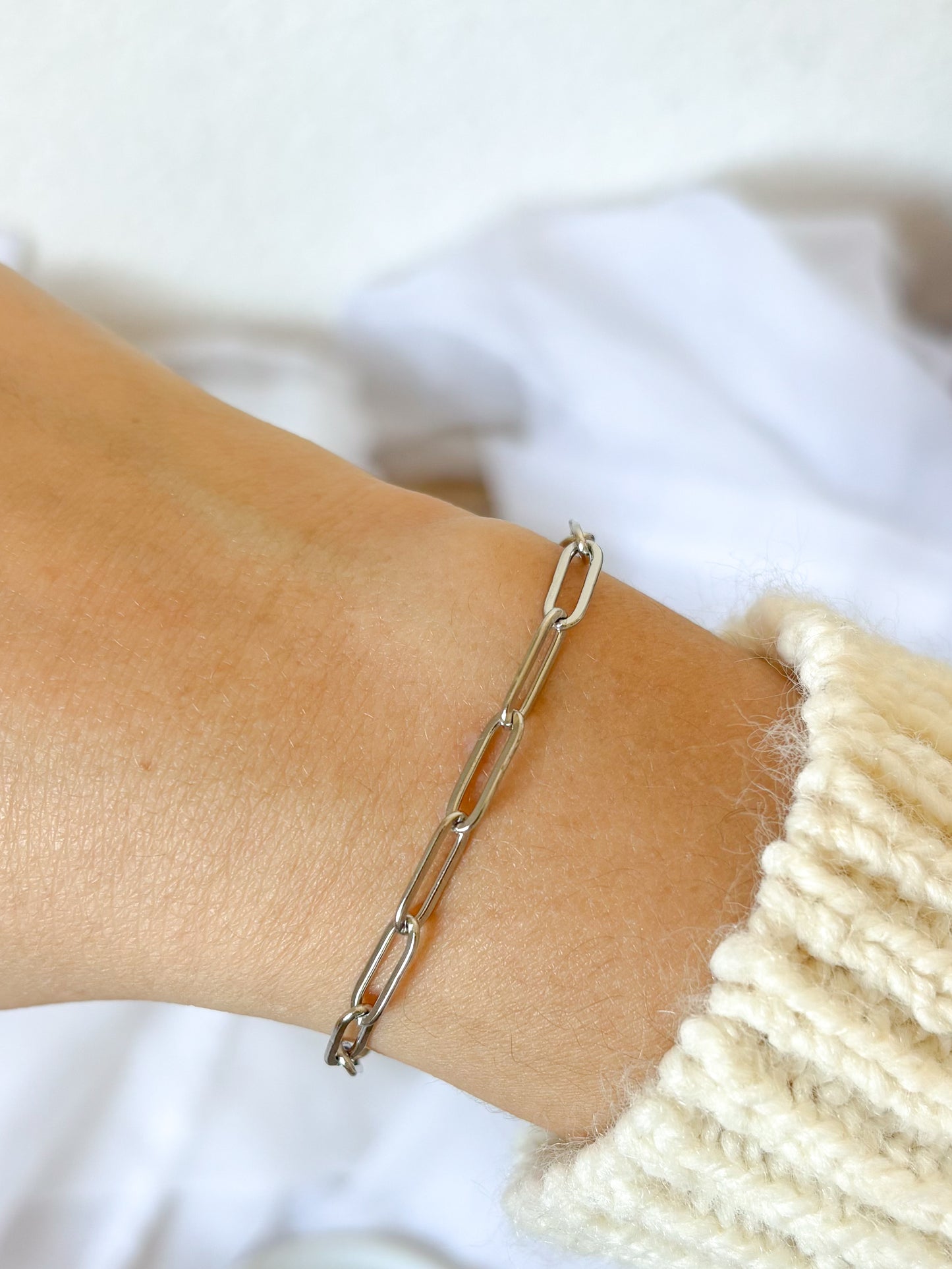 Pulsera Eslabón Paper Clip, Eslabón Largo, Acero Inoxidable