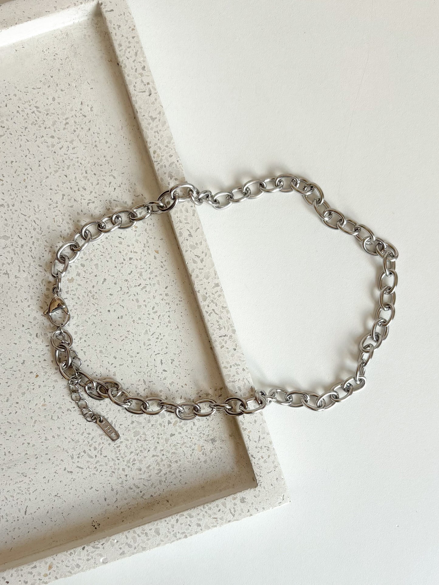 Cadena Chunky Eslabones Grandes, Acero Inoxidable, Color Plateado