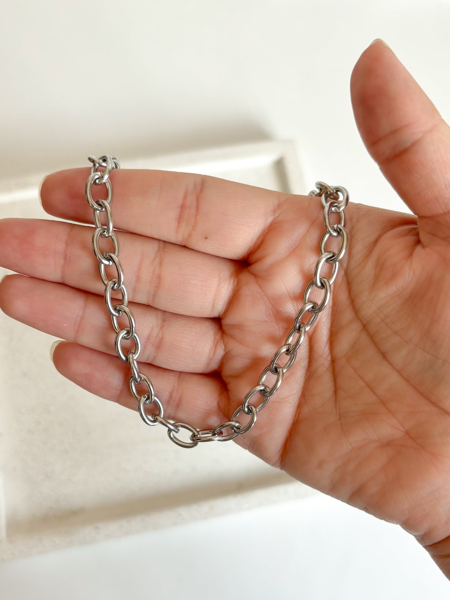 Cadena Chunky Eslabones Grandes, Acero Inoxidable, Color Plateado