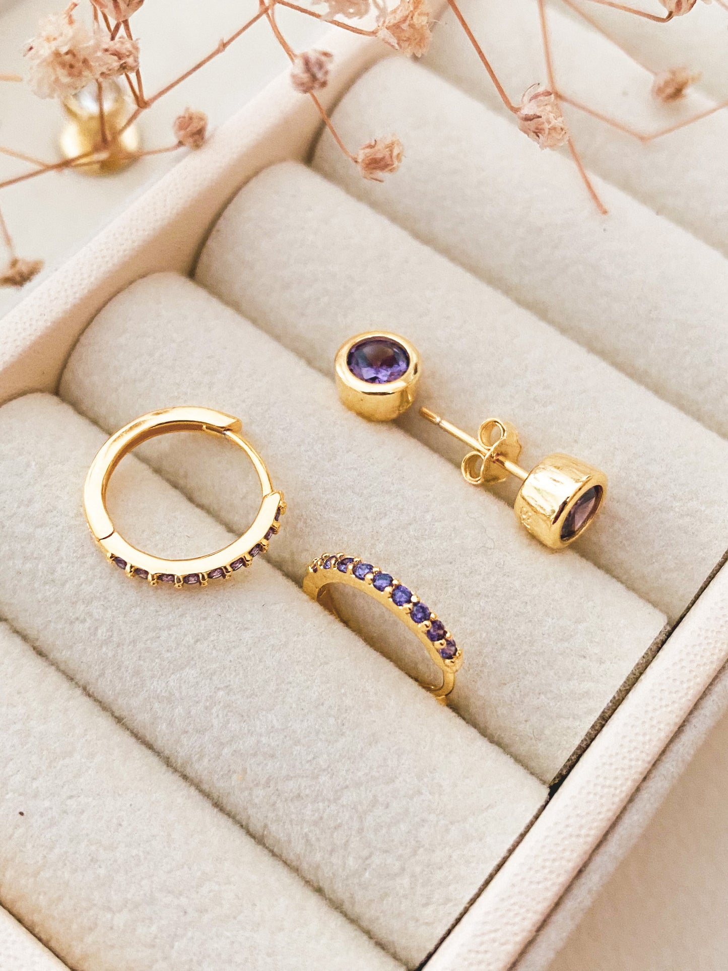 Dúo de Argollas y Aretes Pequeños con Zirconias de Colores, Acero Inoxidable