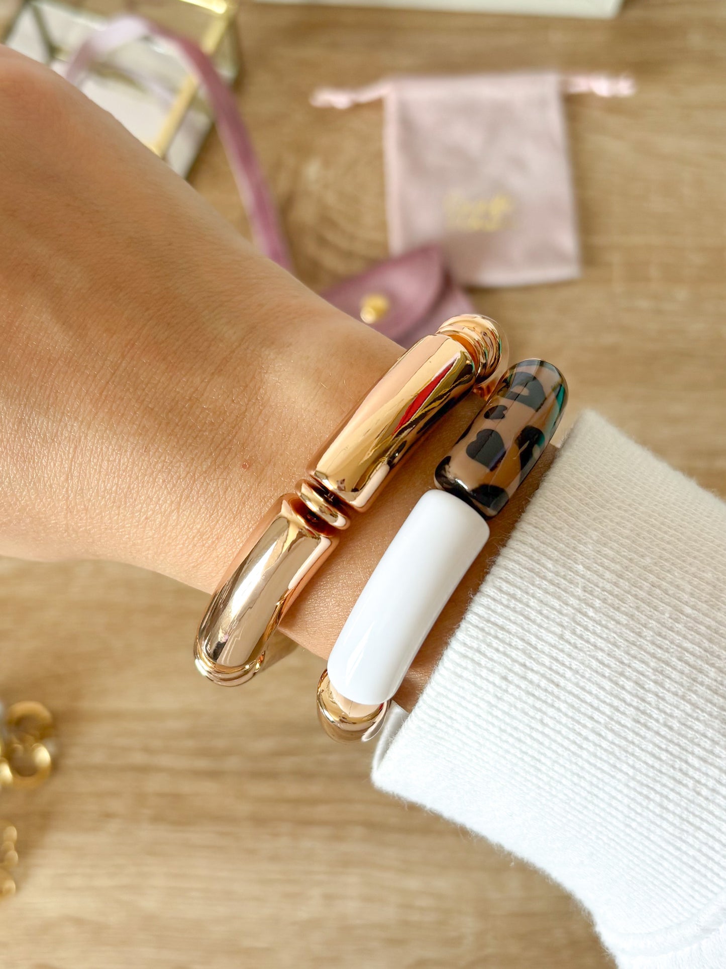 Duo de Pulseras Chunky Gold & Animal Print, Plastico resistente