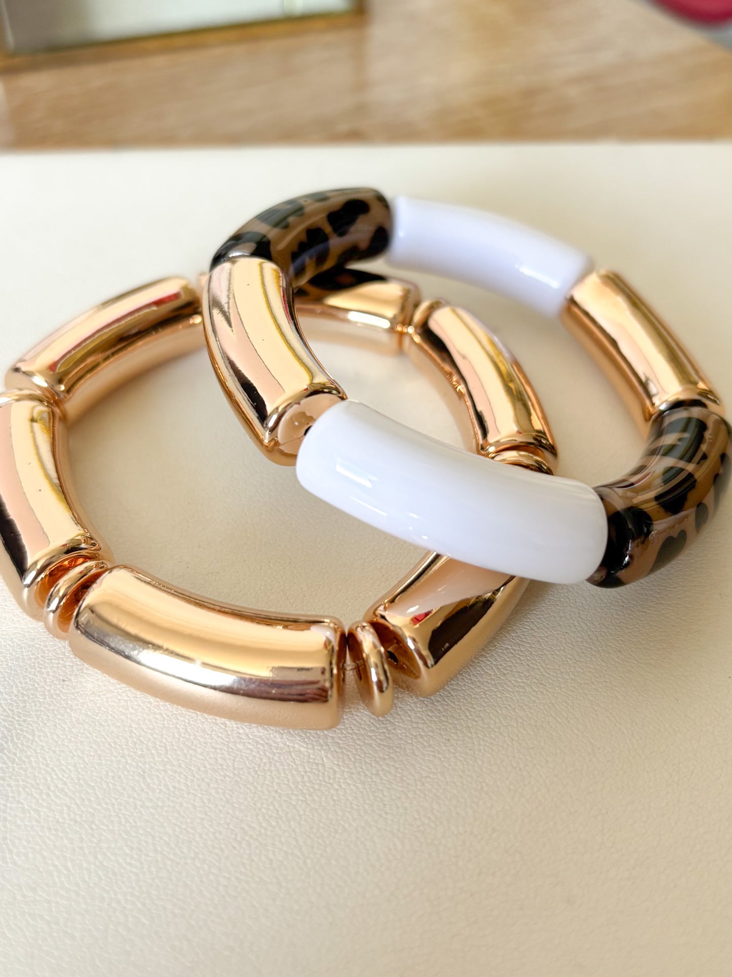 Duo de Pulseras Chunky Gold & Animal Print, Plastico resistente