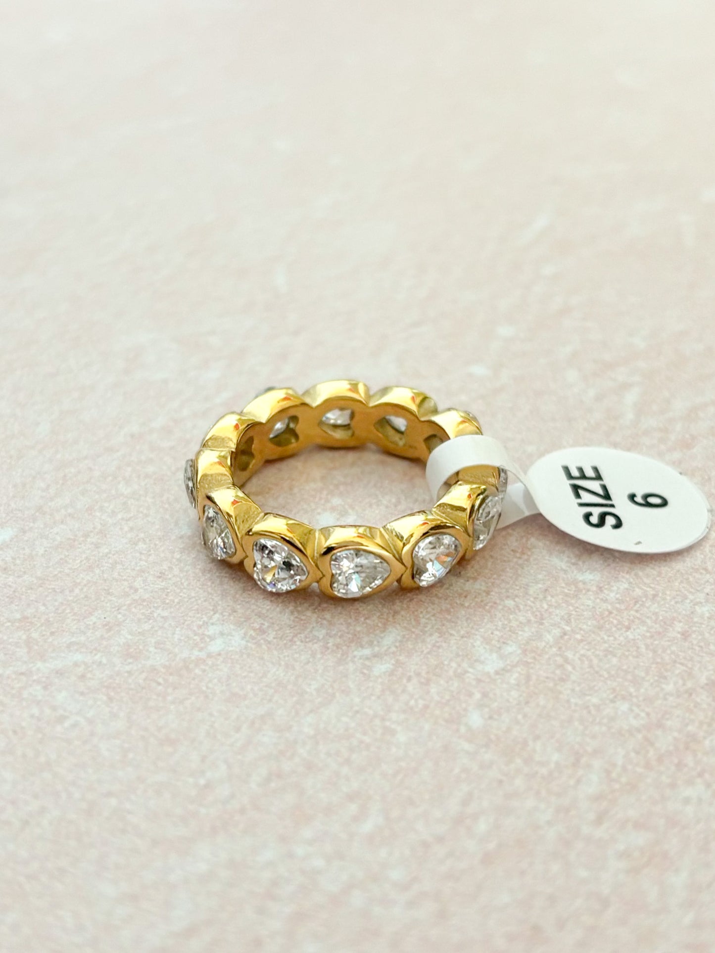 Anillo Piedras Corazones, Anillo Zirconias en Forma de Corazón, Acero Inoxidable