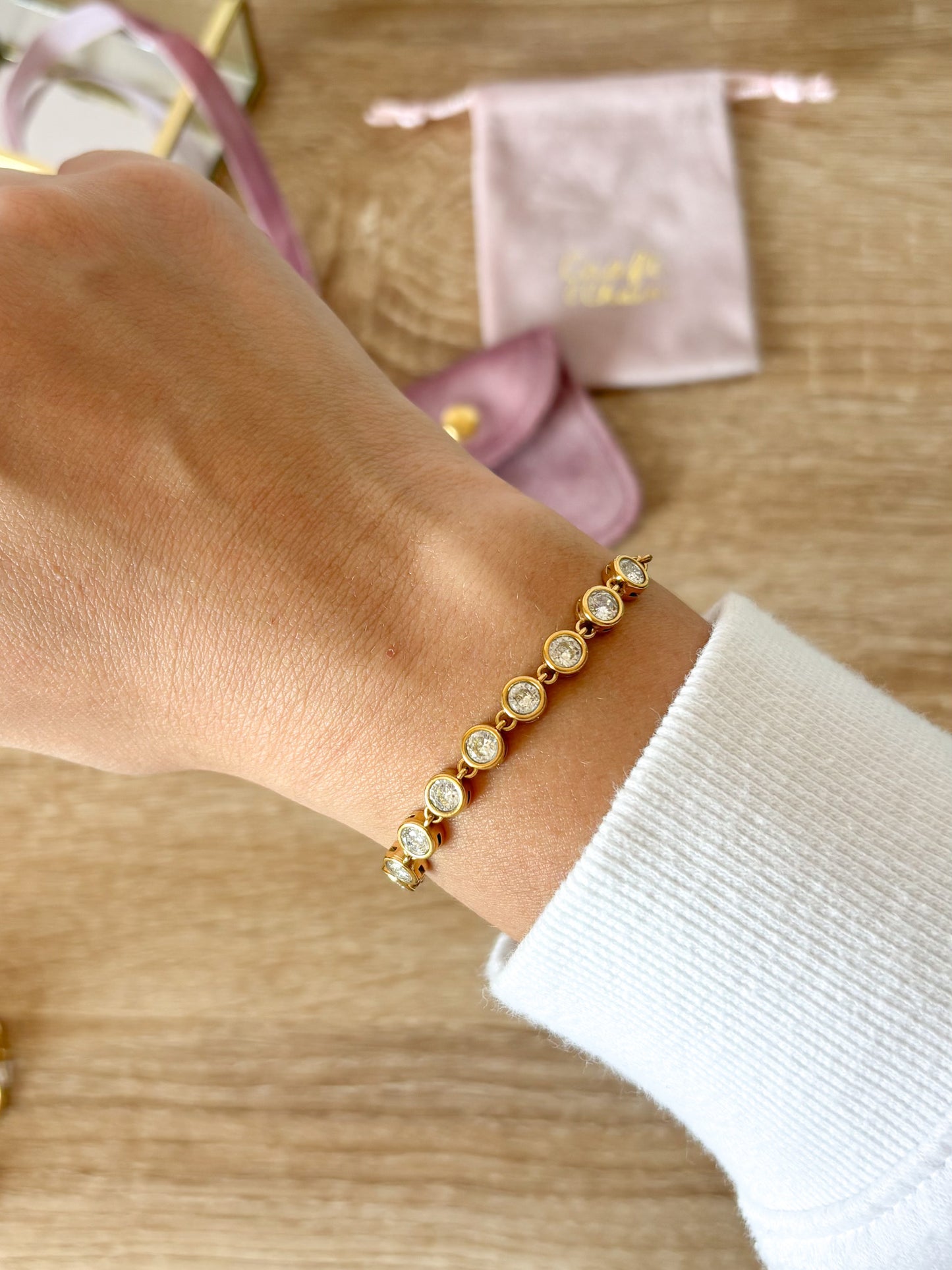 Pulsera Zirconias Redondas, Acero Inoxidable