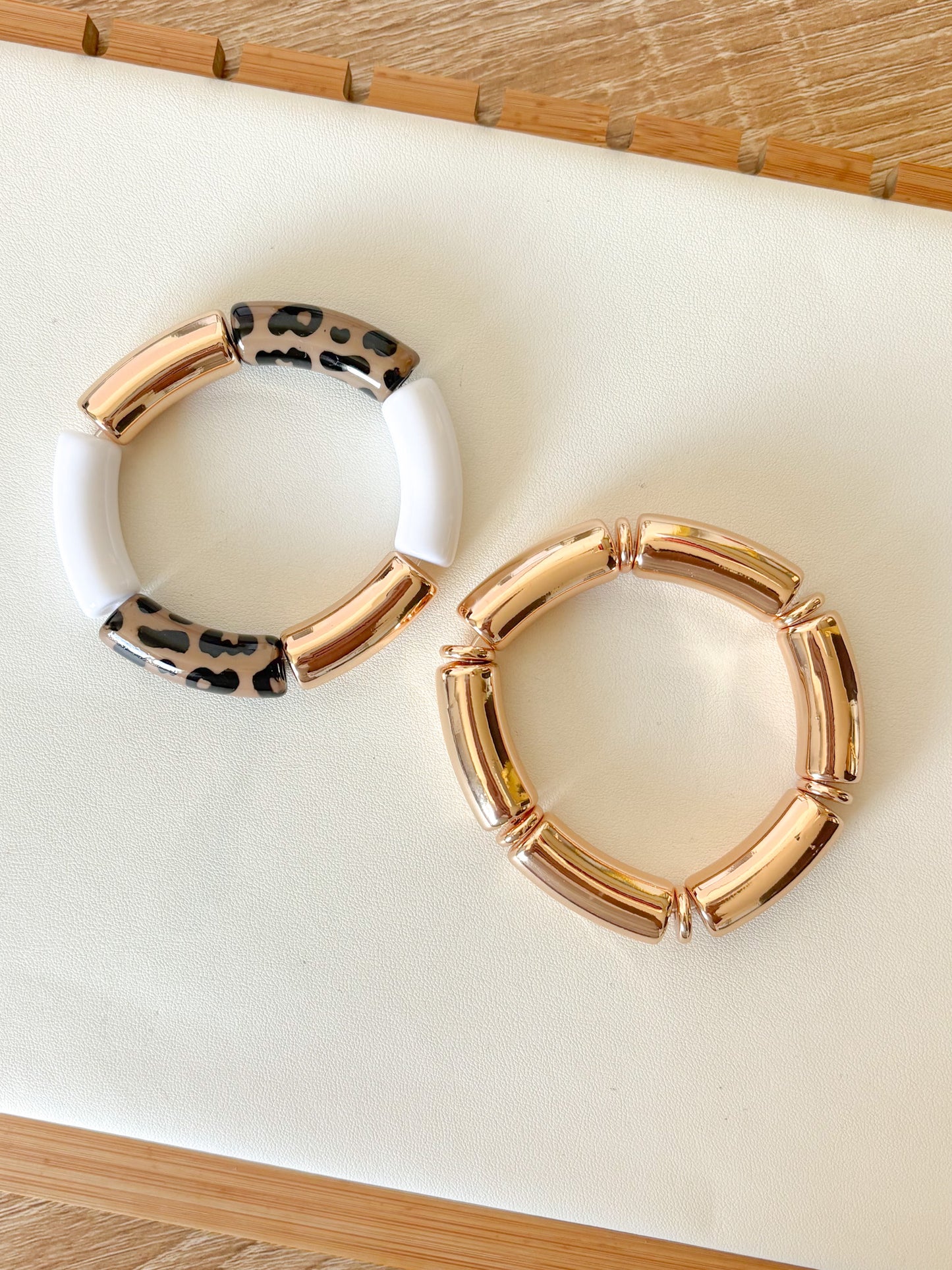 Duo de Pulseras Chunky Gold & Animal Print, Plastico resistente