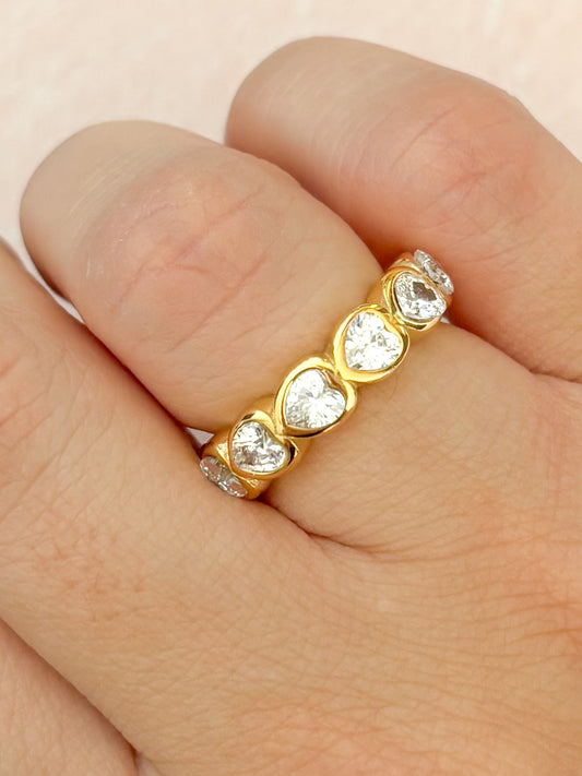 Anillo Piedras Corazones, Anillo Zirconias en Forma de Corazón, Acero Inoxidable