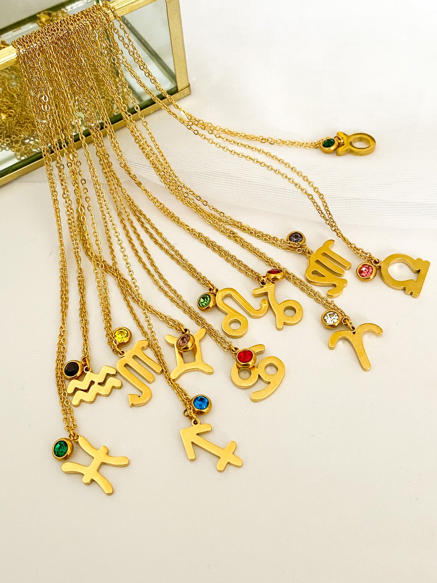 Cadena Signo del Horóscopo, Cadena Signo y Color Zodiacal, Acero Inoxidable