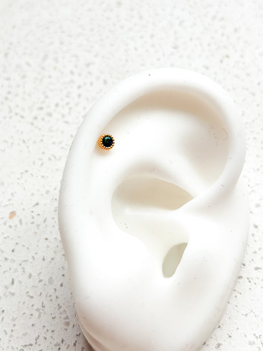 Piercing Mini, Piedra Verde, Acero Quirúrgico