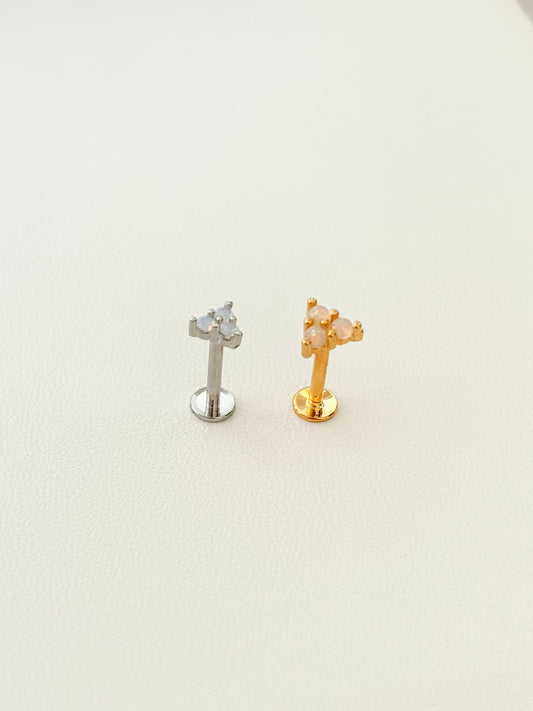 Piercing Ópalos, Tres Ópalos, Piercing con Tope Plano, Acero Quirúrgico
