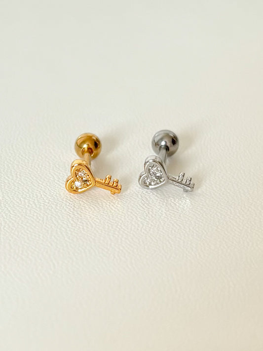 Piercing Llave Corazón, Piercing Pequeño, Acero Quirúrgico