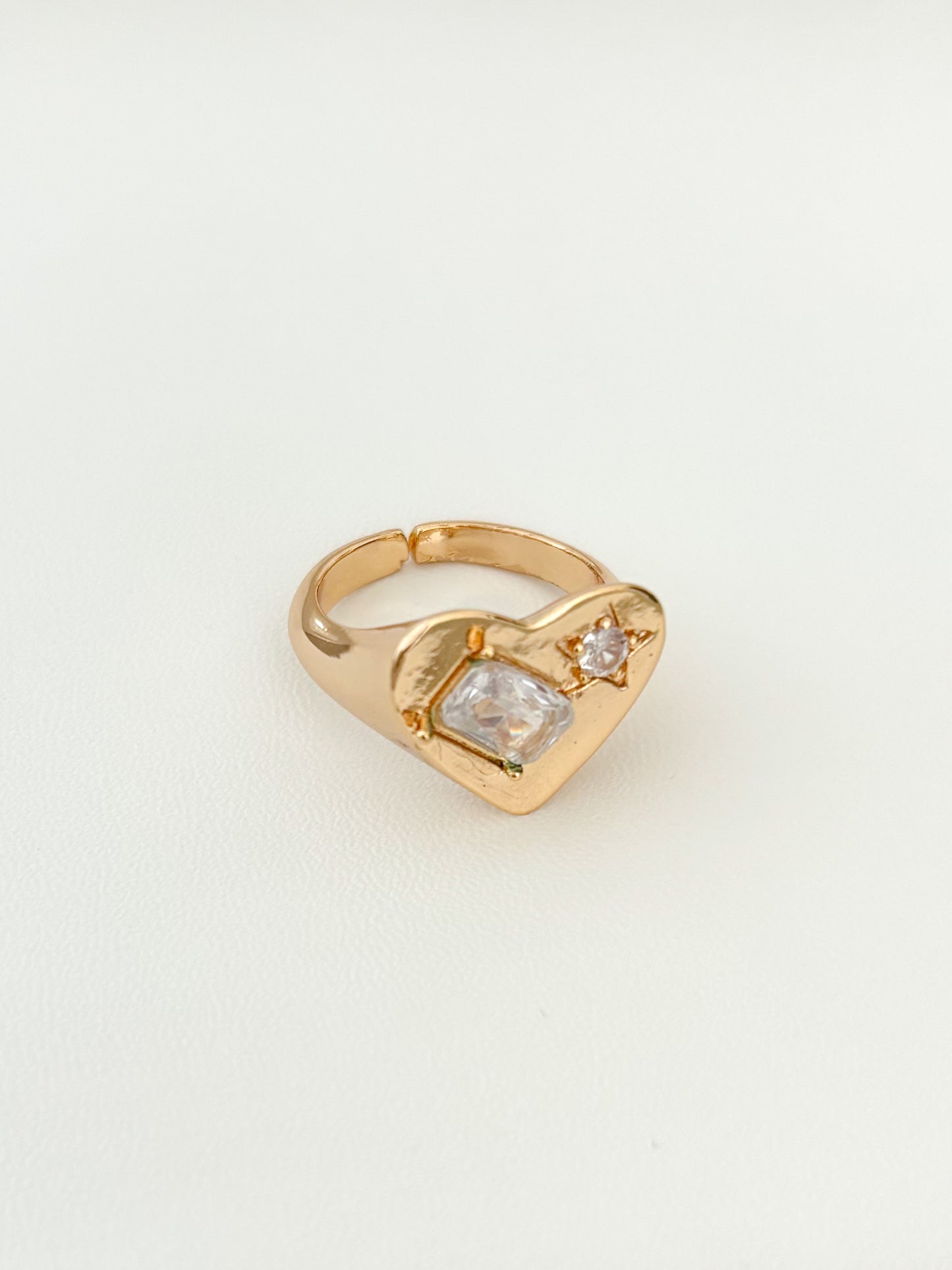 Anillo Corazón Piedras, Anillo Dorado, Acero Inoxidable