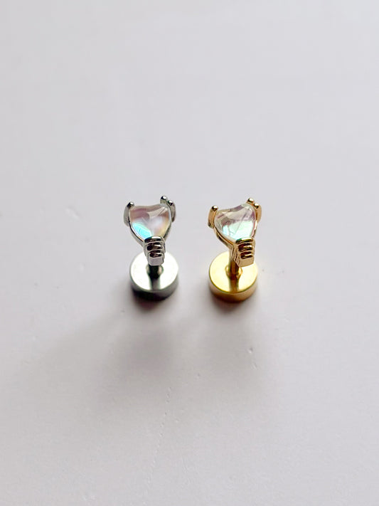 Piercing Bombillo Corazón Tornasol, Tope Plano, Acero Quirúrgico