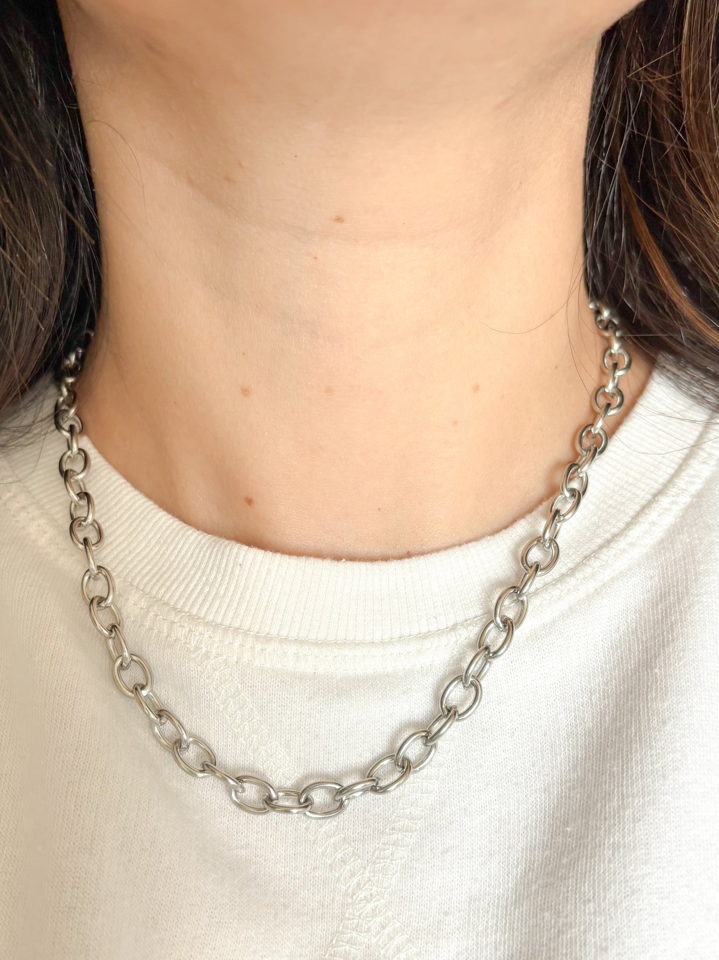 Cadena Chunky Eslabones Grandes, Acero Inoxidable, Color Plateado