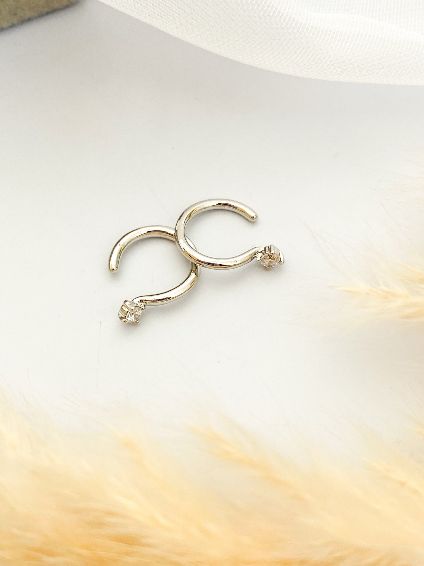 Earcuff Zirconias, Arete a Presión, Dúo de aretes, Acero Inoxidable